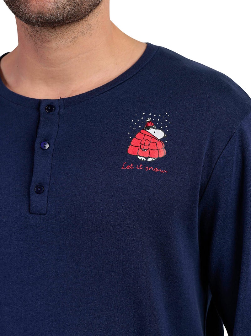 Pyjama pantalon top manches longues snow peanuts Bleu marine - Kiabi