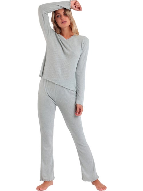 Pyjama pantalon top manches longues soft canale - Kiabi