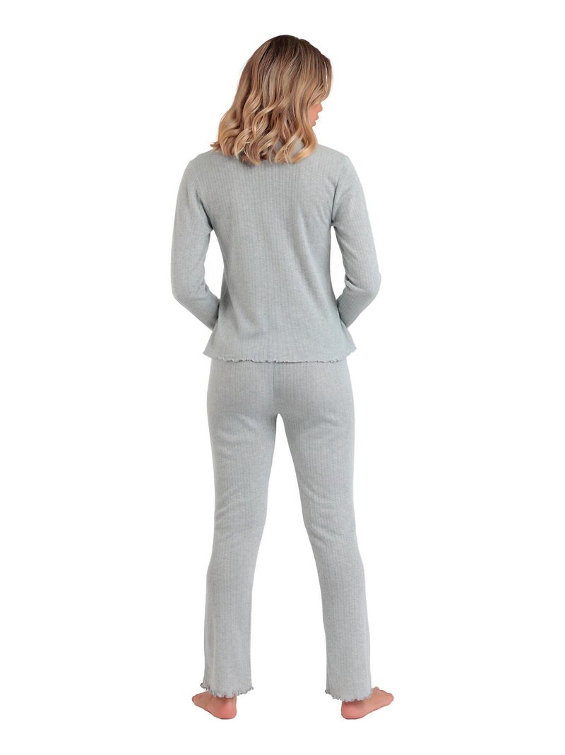 Pyjama pantalon top manches longues soft canale Gris - Kiabi