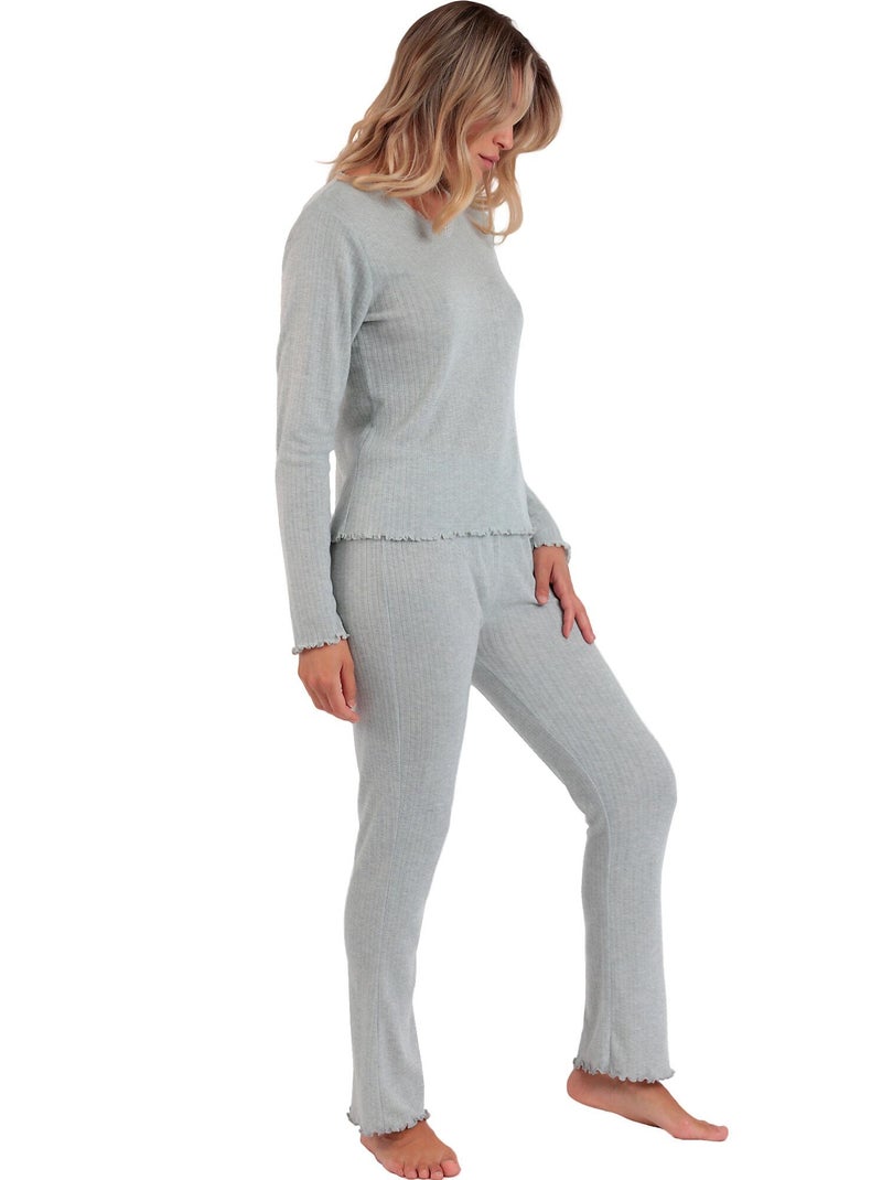 Pyjama pantalon top manches longues soft canale Gris - Kiabi