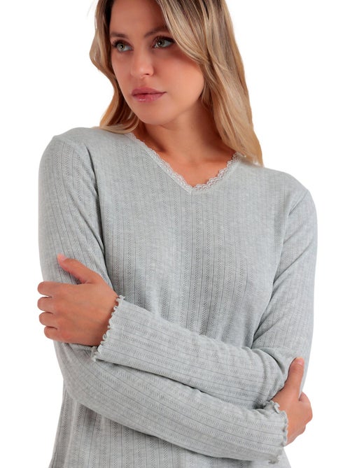 Pyjama pantalon top manches longues soft canale - Kiabi