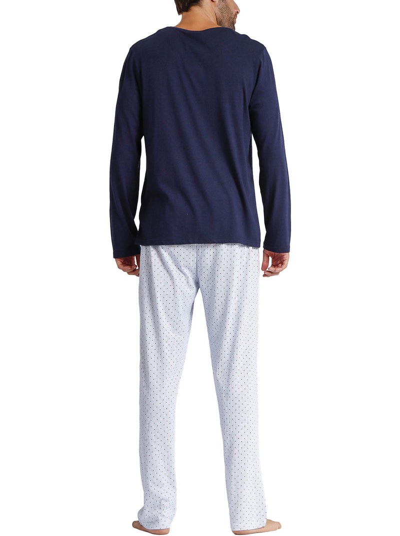 Pyjama pantalon top manches longues stripes and dots Bleu - Kiabi