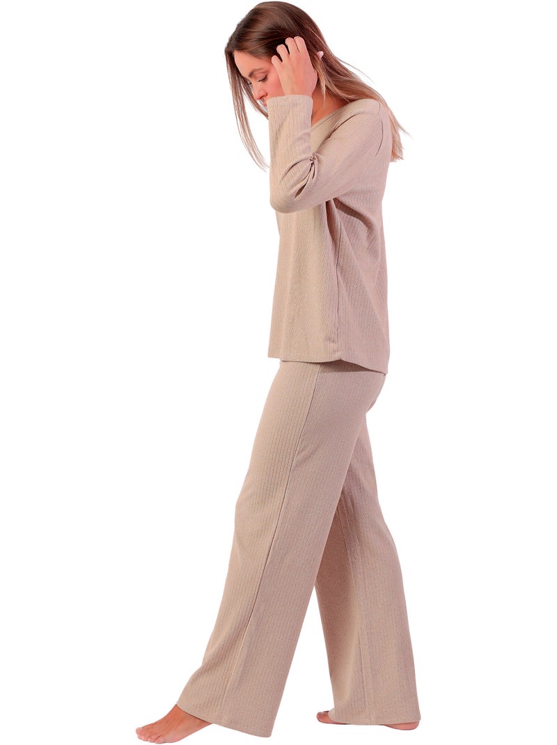 Pyjama pantalon top manches longues supersoft Marron - Kiabi