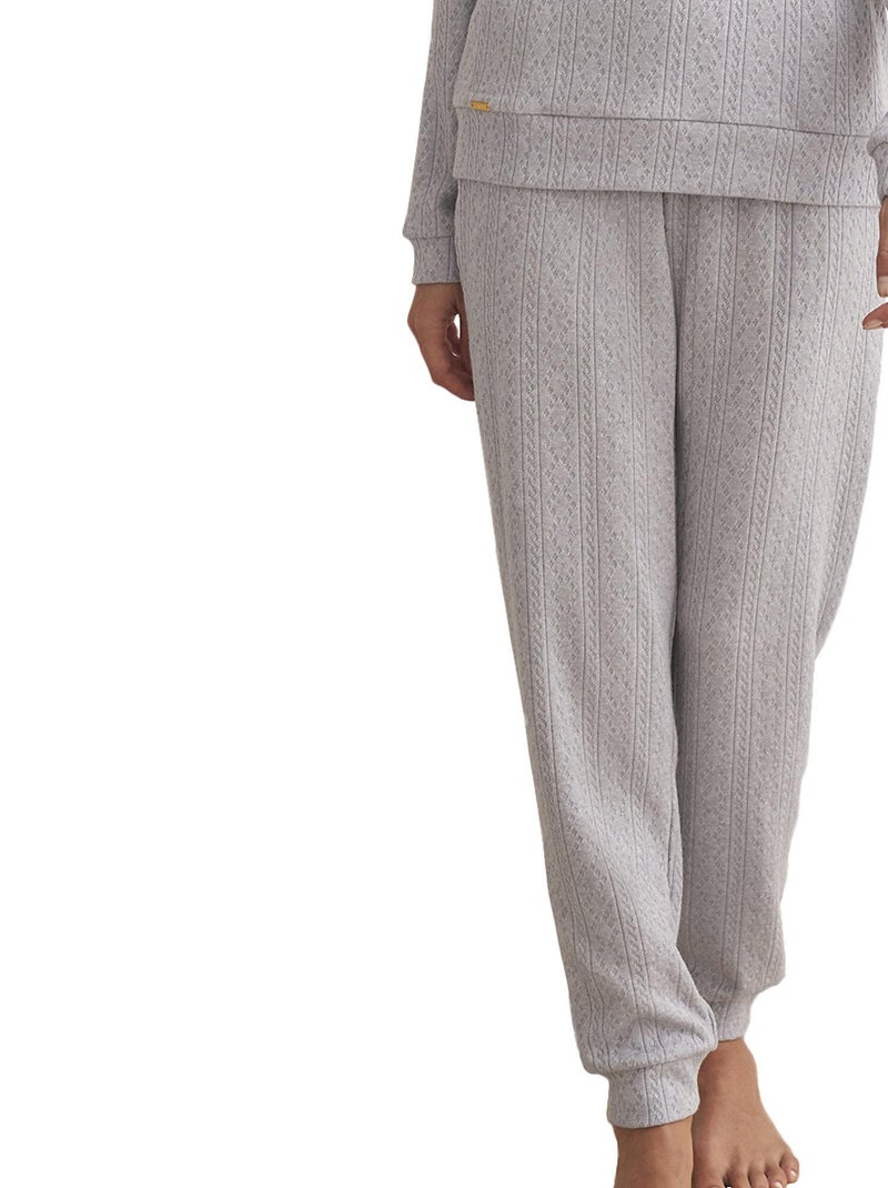 Pyjama pantalon top manches longues texturas Gris - Kiabi