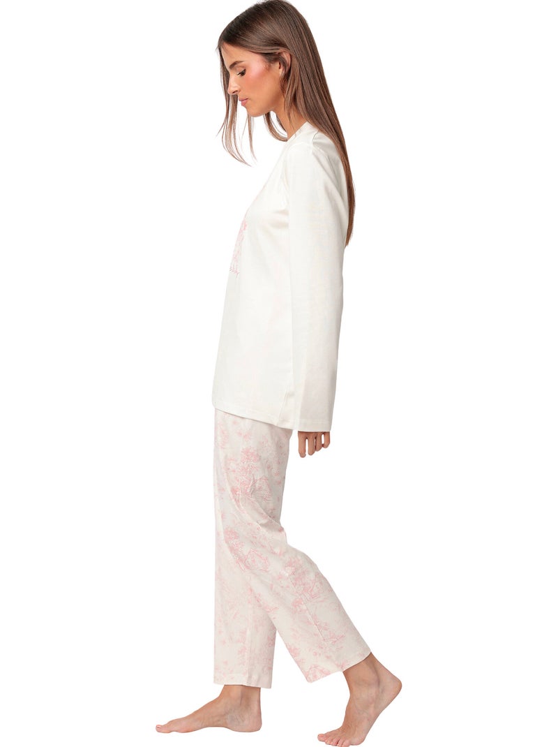 Pyjama pantalon top manches longues toile de jouy Rose - Kiabi