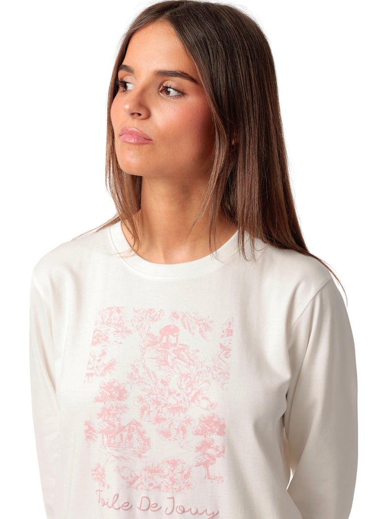 Pyjama pantalon top manches longues toile de jouy Rose - Kiabi
