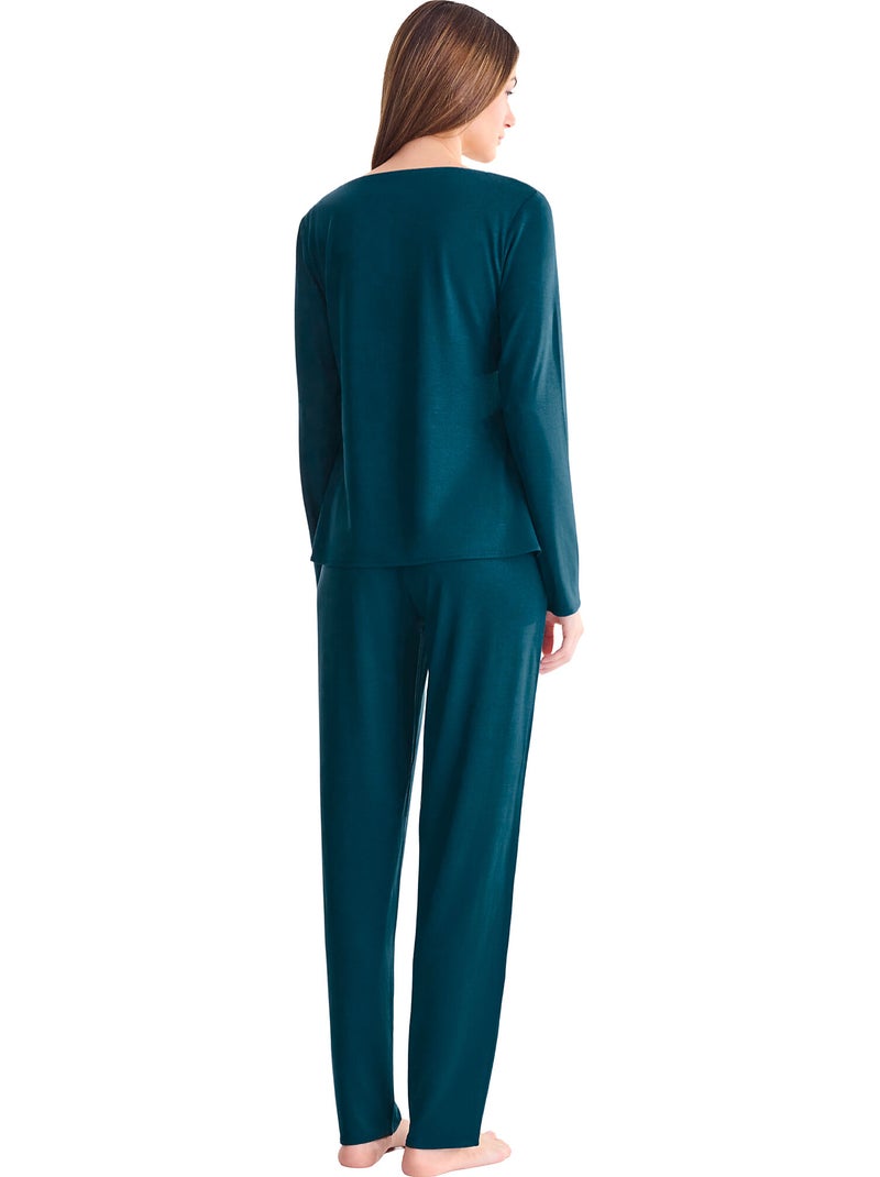 Pyjama pantalon top manches longues velvet luxe Vert - Kiabi