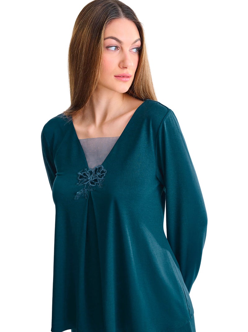 Pyjama pantalon top manches longues velvet luxe Vert - Kiabi