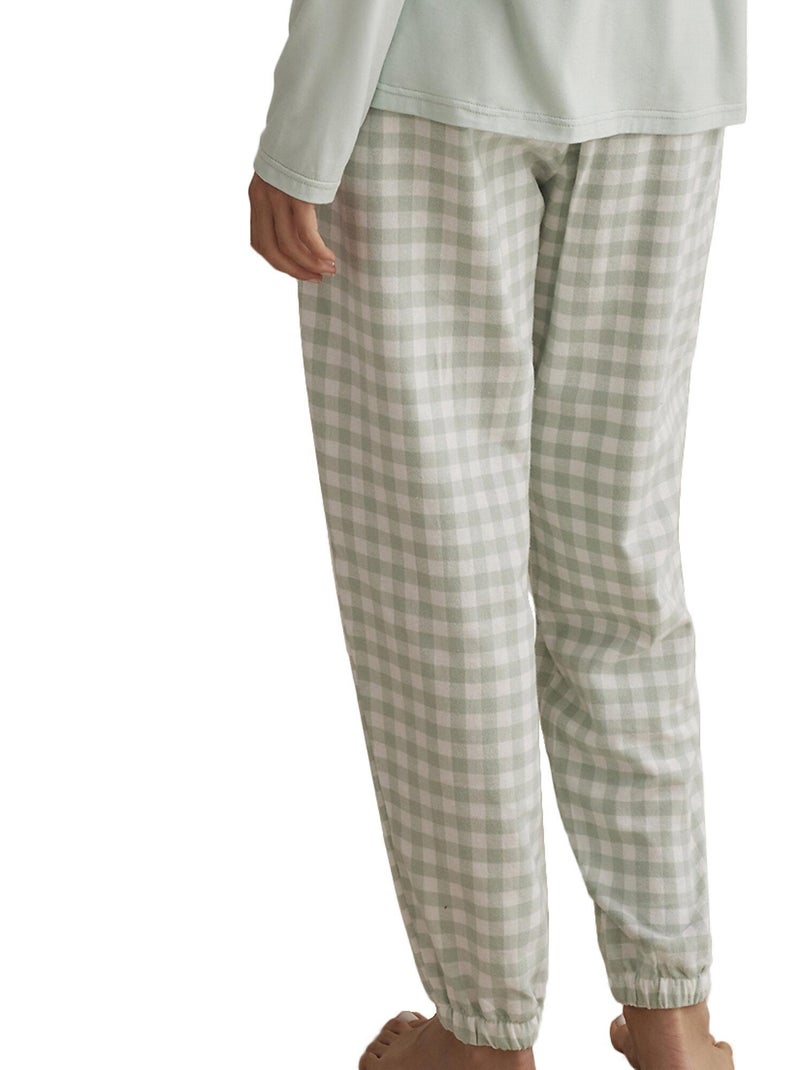 Pyjama pantalon top manches longues vichyp91 Vert - Kiabi