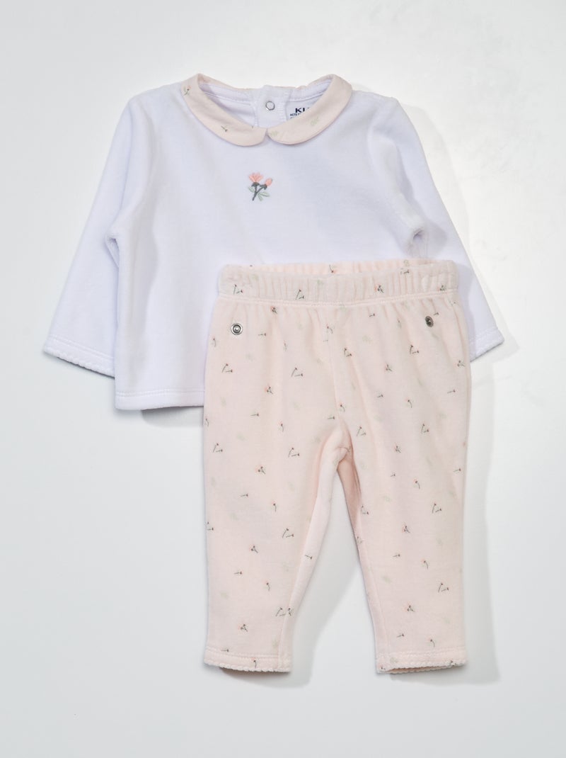 Pyjama polaire avec col claudine - 2 pièces Rose/blanc - Kiabi