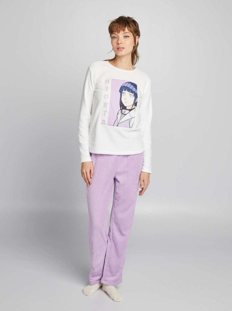 Pyjama polaire 'Hinata' - 2 pièces Blanc et violet - Kiabi