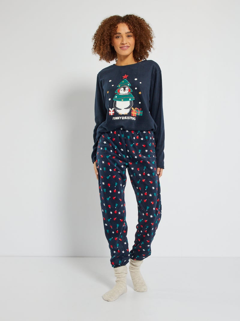 Pyjama polaire 'Noël' - 2 pièces bleu marine - Kiabi