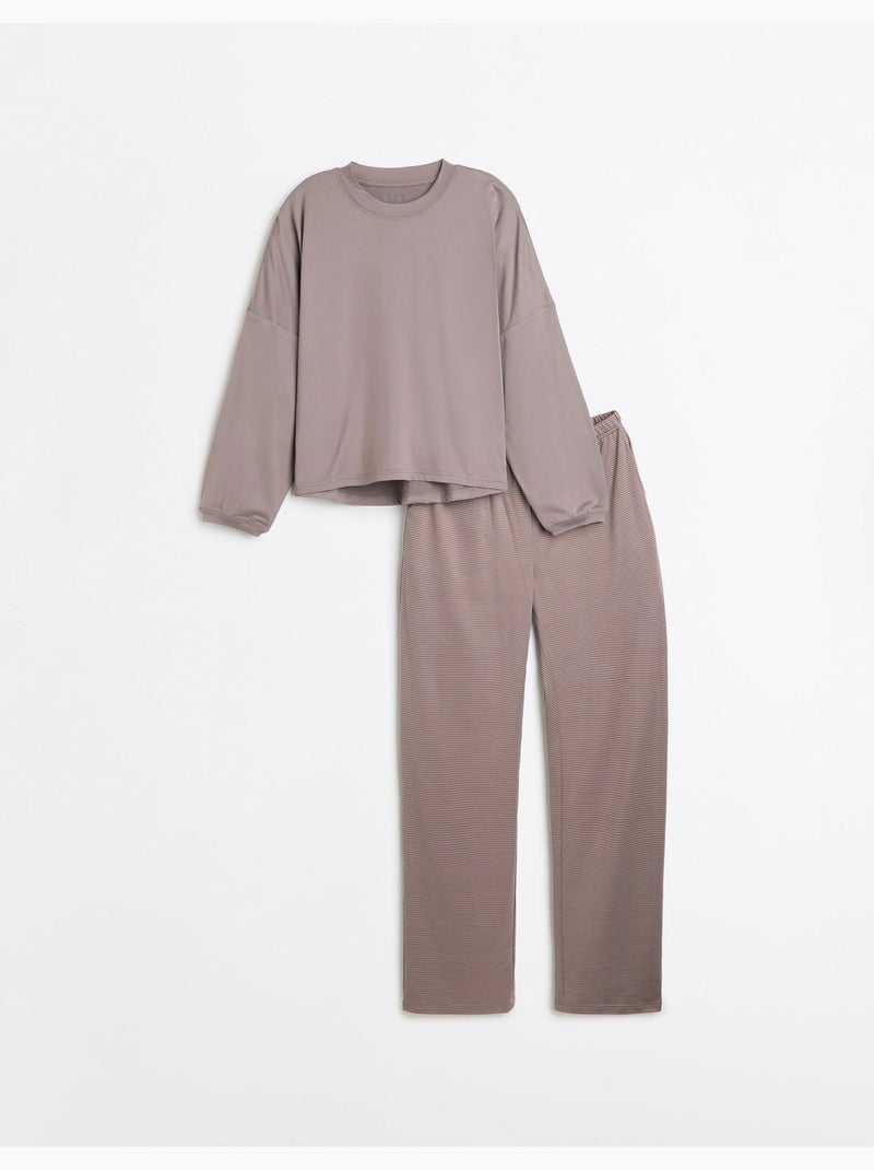 Pyjama rayé en maille, mo fashion Gris - Kiabi