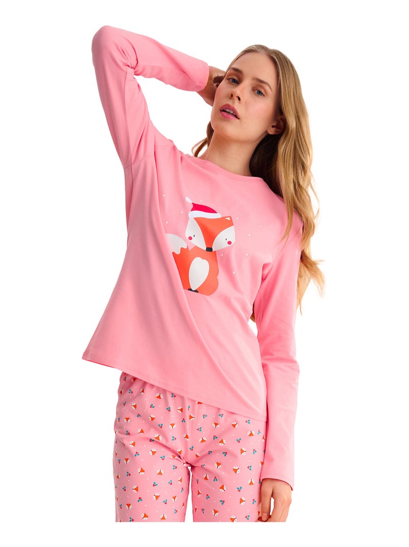 Pyjama rechte broek top m lang foxy Roze - Kiabi