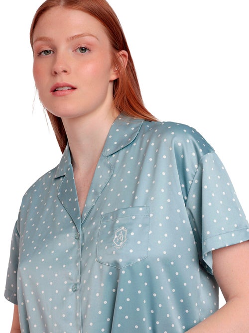 Pyjama satijnen slipe broek shirt dots lace - Kiabi Pyjama satijnen slipe broek shirt dots lace - Kiabi