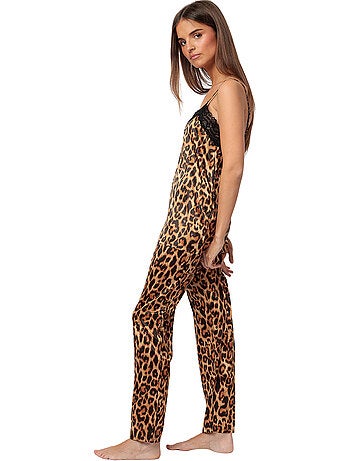 Pyjama satin pantalon caraco glam leopard