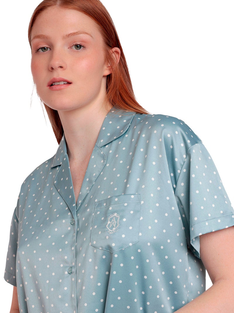 Pyjama satin short chemise dots lace Vert - Kiabi