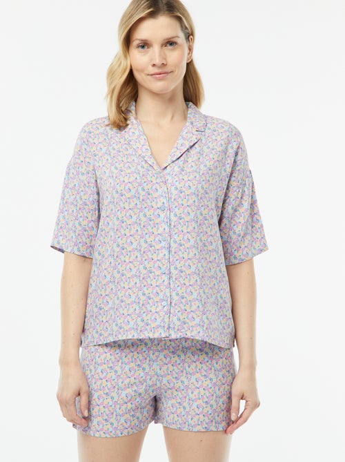 Pyjama short 2 pièces - chemisier + pantalon imprimé - Kiabi
