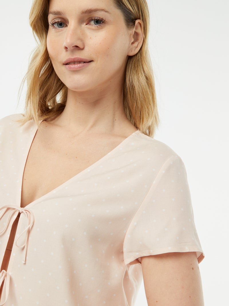 Pyjama short 2 pièces avec tee-shirt noué Rose - Kiabi