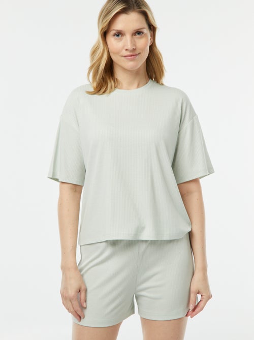 Pyjama short 2 pièces en maille côtelée - Kiabi