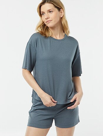Pyjama short 2 pièces en maille côtelée