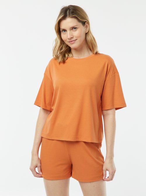 Pyjama short 2 pièces en maille côtelée - Kiabi