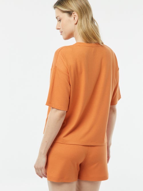 Pyjama short 2 pièces en maille côtelée - Kiabi