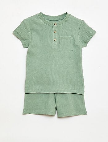 Pyjama short 2 pièces en maille côtelée