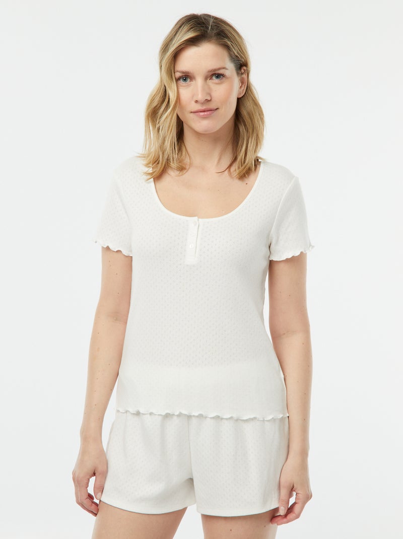 Pyjama short 2 pièces en maille pointelle BLANC - Kiabi