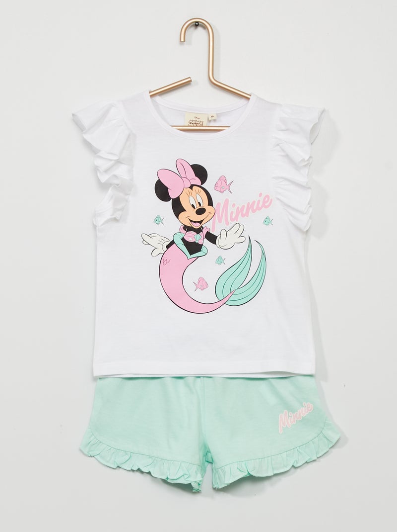 Pyjama short à volants 'Minnie' blanc/bleu - Kiabi