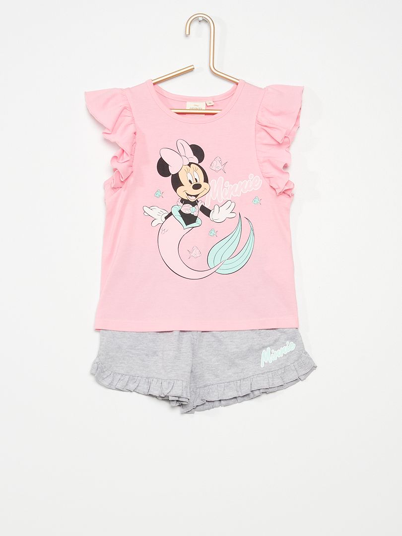 Pyjama short à volants 'Minnie' rose/gris - Kiabi
