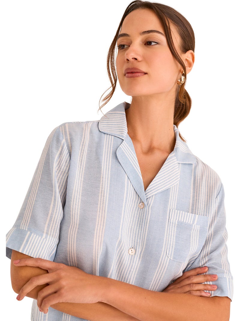 Pyjama short chemise manches courtes HOMEWEAR P120 Bleu - Kiabi