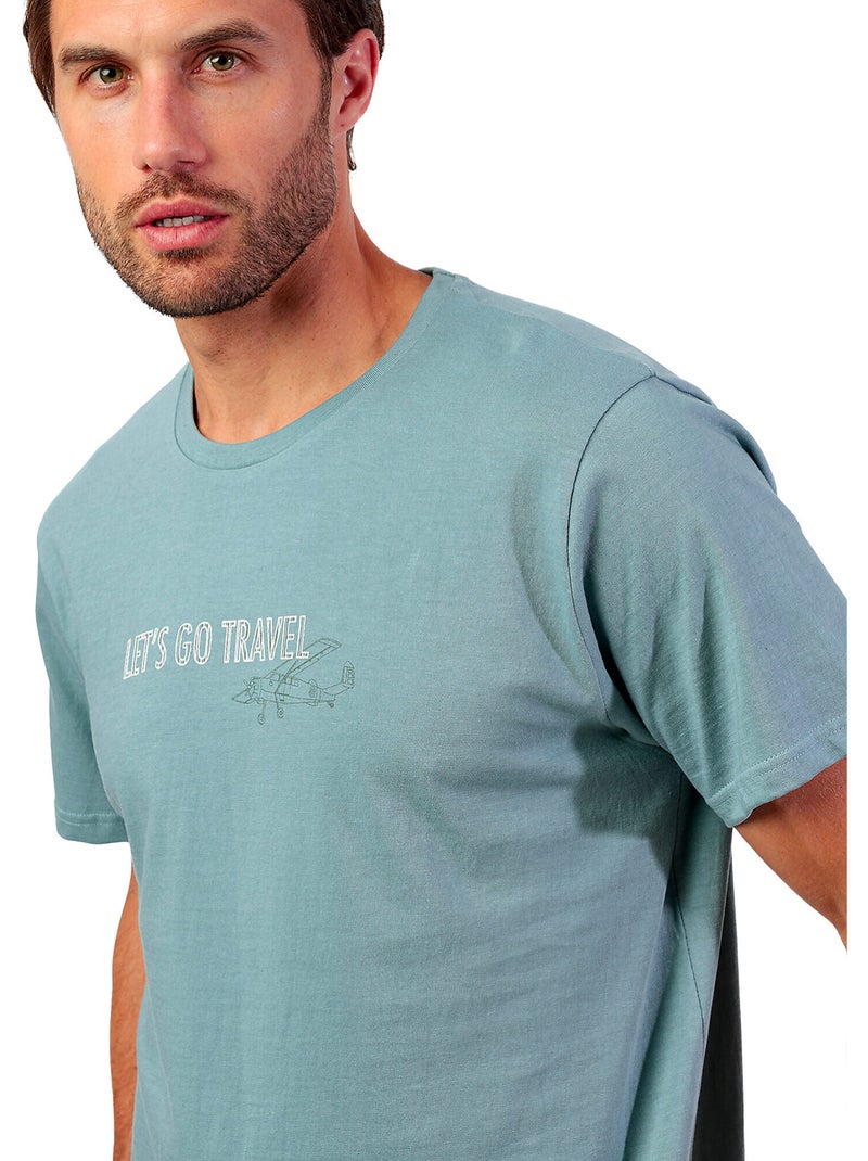 Pyjama short t-shirt lets go travel Vert - Kiabi