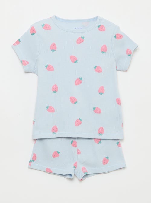 Pyjama T-shirt + short van katoen met ribstructuur - 2-delige set - Kiabi