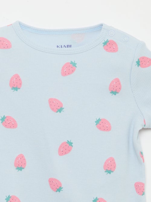 Pyjama T-shirt + short van katoen met ribstructuur - 2-delige set - Kiabi