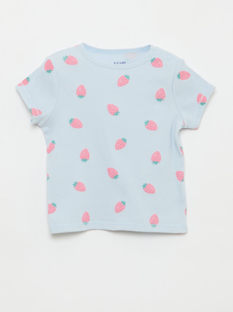 Pyjama T-shirt + short van katoen met ribstructuur - 2-delige set Blauw - Kiabi