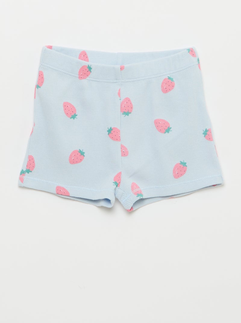 Pyjama T-shirt + short van katoen met ribstructuur - 2-delige set Blauw - Kiabi