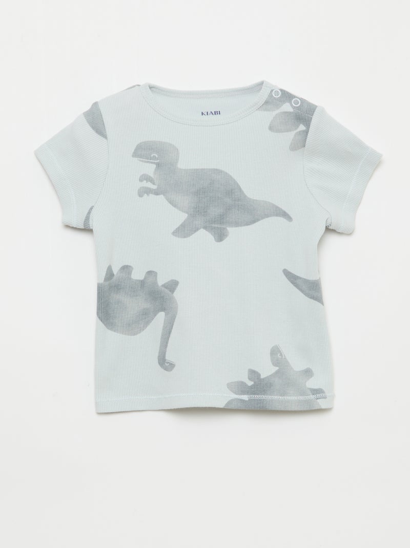 Pyjama T-shirt + short van katoen met ribstructuur - 2-delige set Grijs - Kiabi