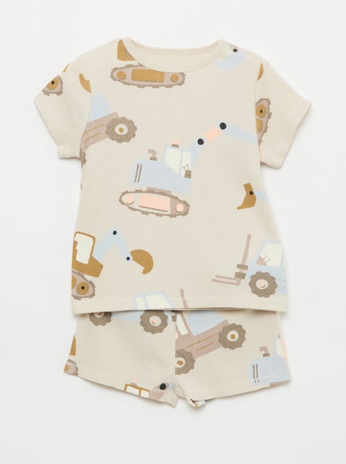 Pyjama T-shirt + short van katoen met ribstructuur - 2-delige set - Kiabi