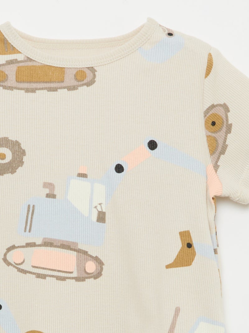 Pyjama T-shirt + short van katoen met ribstructuur - 2-delige set Grijs - Kiabi