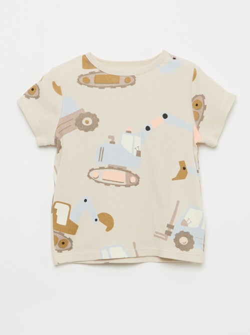 Pyjama T-shirt + short van katoen met ribstructuur - 2-delige set - Kiabi