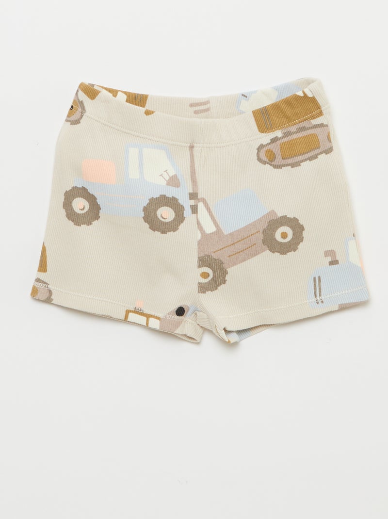 Pyjama T-shirt + short van katoen met ribstructuur - 2-delige set Grijs - Kiabi