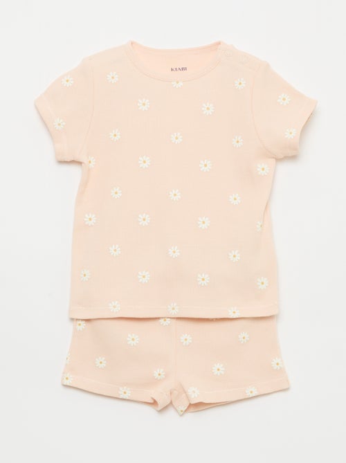 Pyjama T-shirt + short van katoen met ribstructuur - 2-delige set - Kiabi