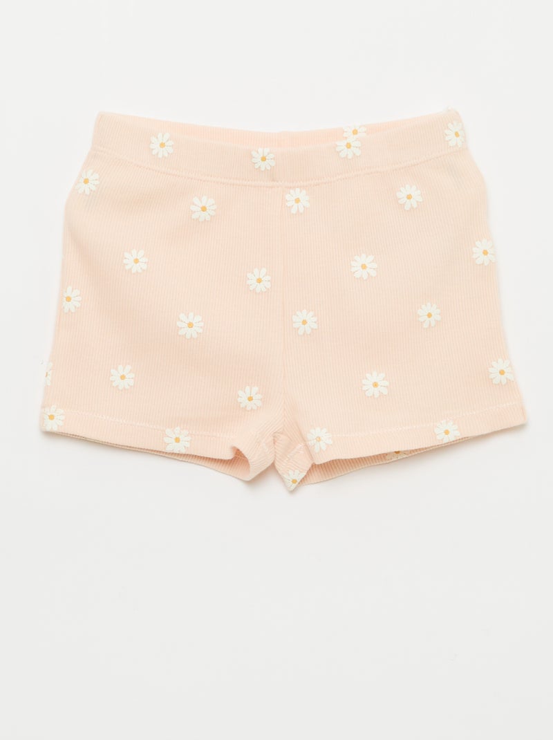 Pyjama T-shirt + short van katoen met ribstructuur - 2-delige set Rose - Kiabi