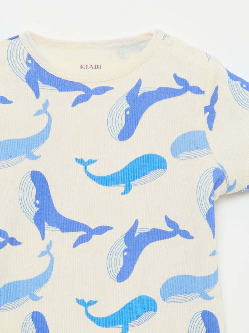 Pyjama T-shirt + short van katoen met ribstructuur - 2-delige set Wit - Kiabi