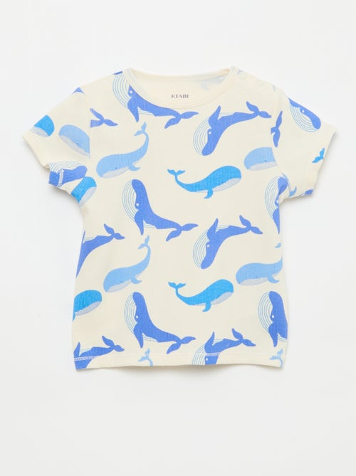 Pyjama T-shirt + short van katoen met ribstructuur - 2-delige set - Kiabi