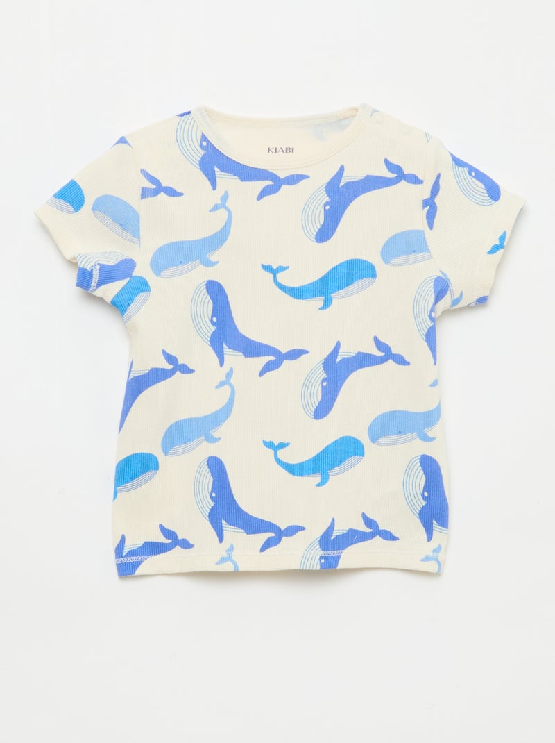 Pyjama T-shirt + short van katoen met ribstructuur - 2-delige set Wit - Kiabi