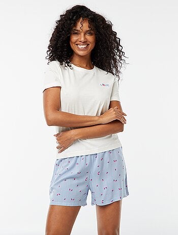 Pyjama tee-shirt à message + short rayé - 2 pièces