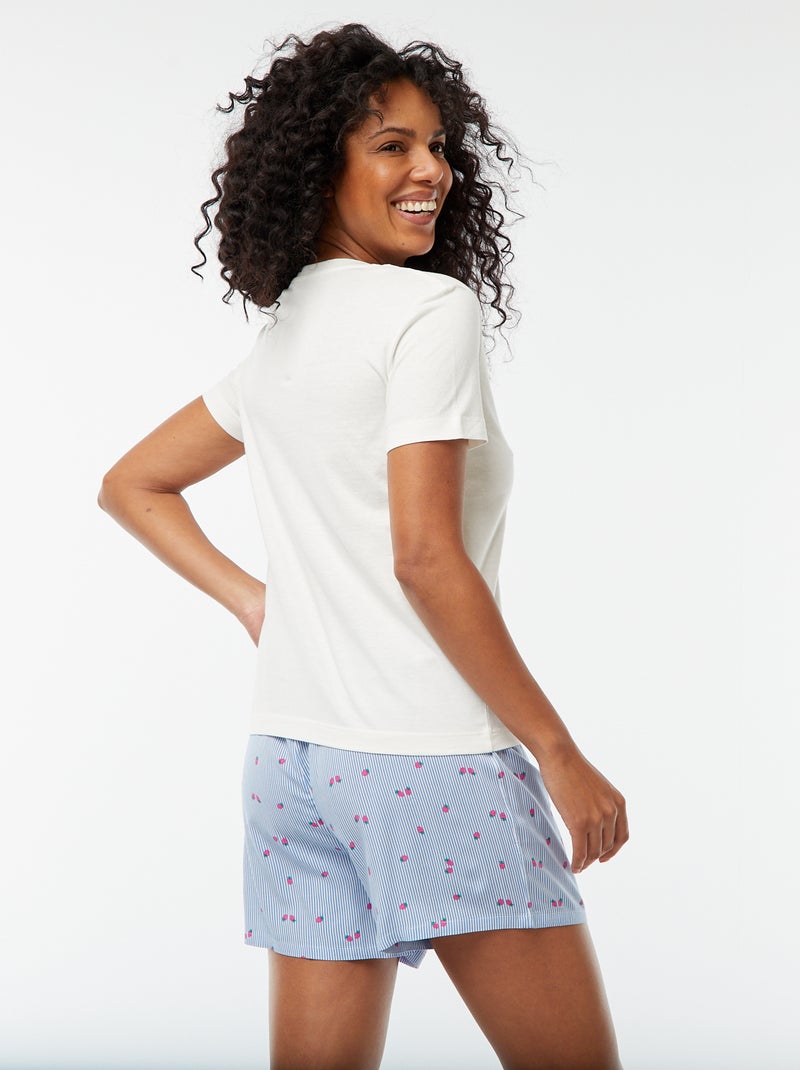 Pyjama tee-shirt à message + short rayé - 2 pièces Blanc - Kiabi