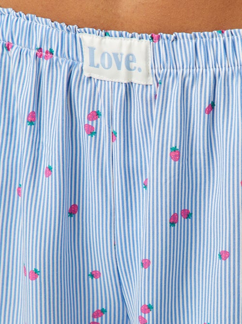 Pyjama tee-shirt à message + short rayé - 2 pièces - Kiabi